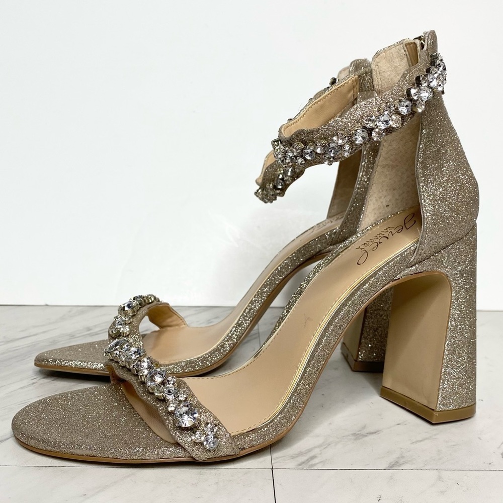 Jewel Badgley Mischka Odessa Gold Sparkle Heeled Sandal 8.5